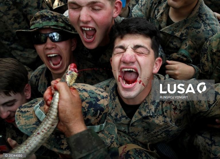 Militares americanos e tailandeses durante um exercício conjunto de sobrevivência na Tailândia.