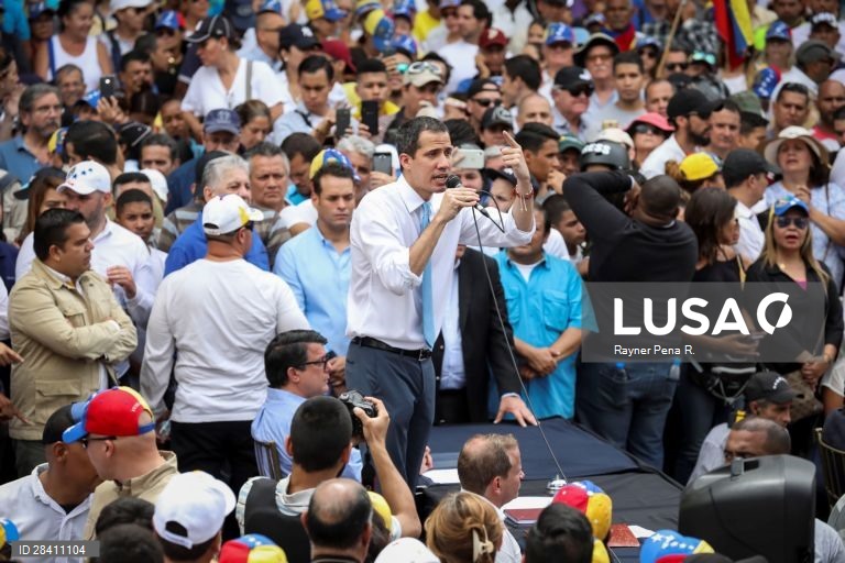 Marcha de protesto convocada pelo líder da oposição venezuelana, Juan Guaidó