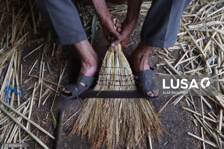 Cisjordânia: Fabrico artesanal de vassouras em Nablus