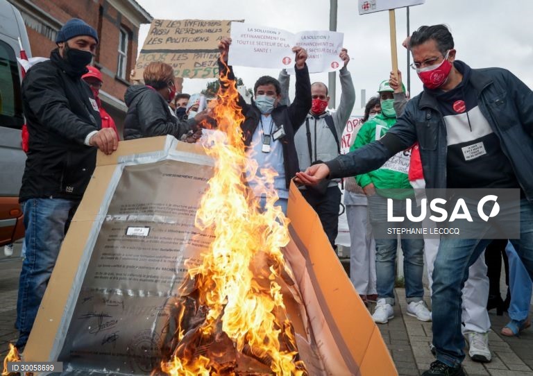Covid-19: Protesto de pessoal médico em Bruxelas