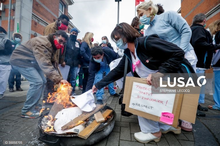 Covid-19: Protesto de pessoal médico em Bruxelas