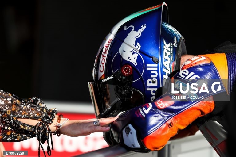 Portuguese rider Miguel Oliveira of KTM Tech 3 Team reacts after winning the Motorcycling Grand Prix of Portugal at Algarve International race track, south of Portugal, 22 November 2020.JOSE SENA GOULAO/LUSA