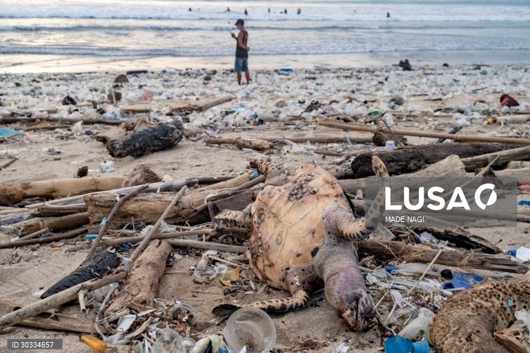 Indonésia: Resíduos de plástico invadem uma praia de Bali