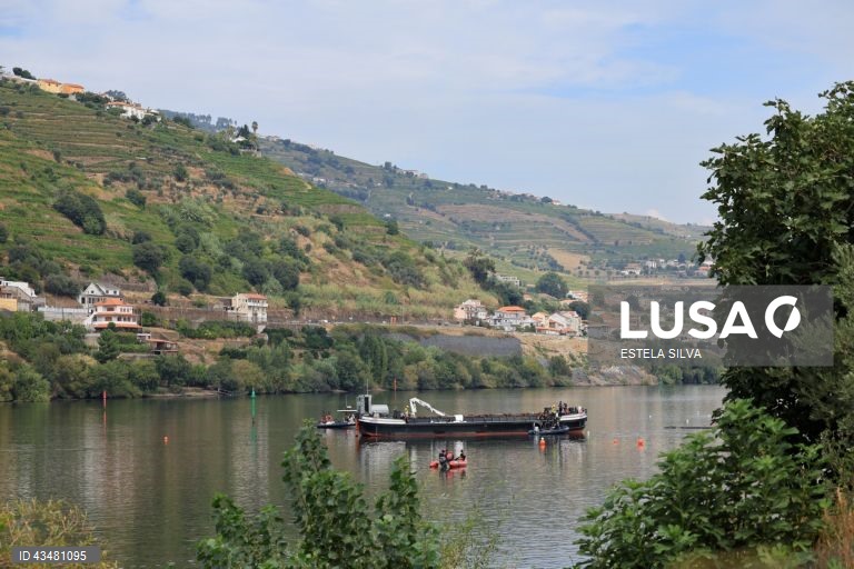 Trabalhos para remover parte do helicóptero que caiu na sexta-feira, no rio Douro, em Lamegono rio Douro, próximo da localidade de Samodães, Lamego, que transportava seis passageiros, nomeadamente um piloto e uma equipa de cinco de cinco militares da Unidade de Emergência Proteção e Socorro (UEPS) que regressava do combate a um incêndio no concelho de Baião, Lamego, 31 de agosto de 2024. ESTELA SILVA/LUSA
