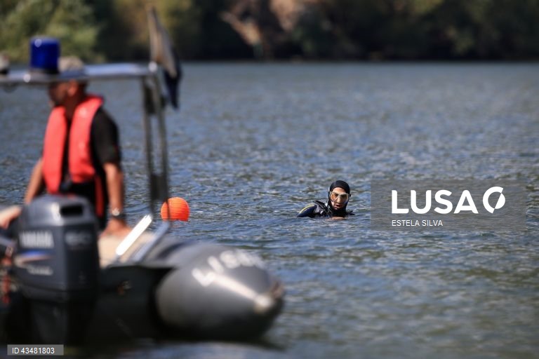 Trabalhos para remover parte do helicóptero que caiu na sexta-feira, no rio Douro, próximo da localidade de Samodães, em Lamego e que transportava seis passageiros, nomeadamente um piloto e uma equipa de cinco militares da Unidade de Emergência Proteção e Socorro (UEPS) que regressava do combate a um incêndio no concelho de Baião, Lamego, 31 de agosto de 2024. ESTELA SILVA/LUSA
