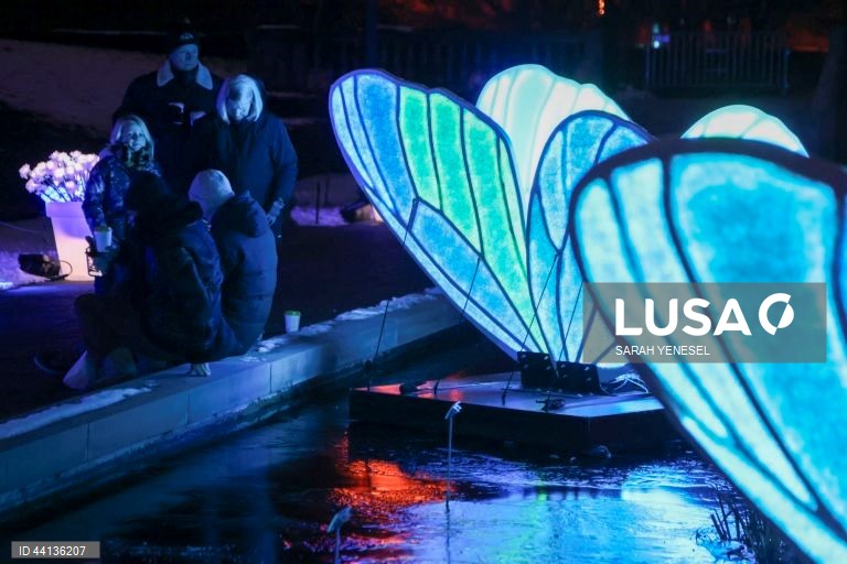 Pessoas visitam o trilho "Lightscape" do Jardim Botânico de Brooklyn, em Nova Iorque