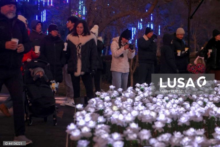 Pessoas visitam o trilho "Lightscape" do Jardim Botânico de Brooklyn, em Nova Iorque