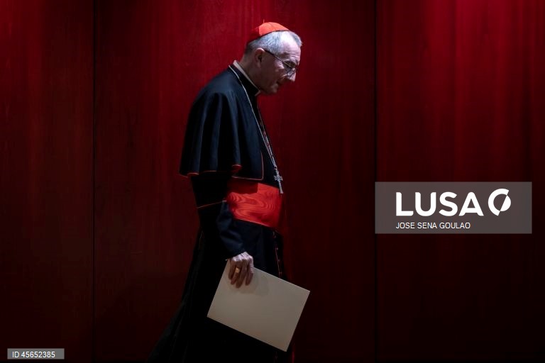 Secretário de Estado do Vaticano, Cardeal Pietro Parolin, durante a cerimónia de encerramento do compromisso do Jubileu com a cidade, na Fundação Calouste Gulbenkian, em Lisboa.