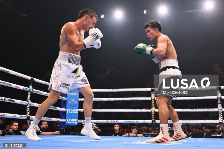 Jason Moloney, da Austrália venceu contra Herlan Gomez, das Filipinas, durante a luta pelo título WBC Australasian Bantamweight 2025 no Gold Coast Convention Centre, em Broadbeach, Austrália.
