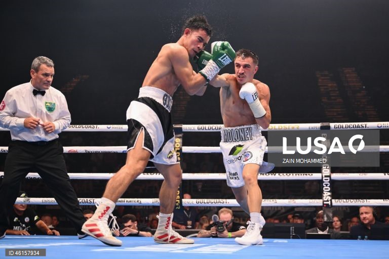 Jason Moloney, da Austrália venceu contra Herlan Gomez, das Filipinas, durante a luta pelo título WBC Australasian Bantamweight 2025 no Gold Coast Convention Centre, em Broadbeach, Austrália.