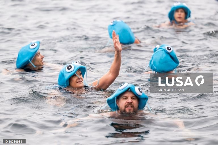 Suiça: Tradicional banho de Natal no Lago Genebra