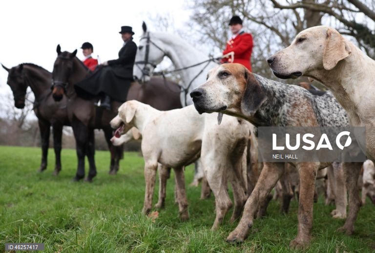 Cavaleiros participam no encontro Old Surrey Burstow e West Kent Boxing Day em Chiddingstone, Grã-Bretanha. A caça com trilhas está prestes a ser proibida na Inglaterra e no País de Gales como parte de uma nova estratégia de bem-estar animal a ser publicada pelo governo do Reino Unido. Desde a proibição da caça à raposa em 2004, caçadas modificadas têm ocorrido usando trilhas perfumadas para os animais seguirem. A caça com cavalos e cães é uma tradição do Boxing Day nas áreas rurais.