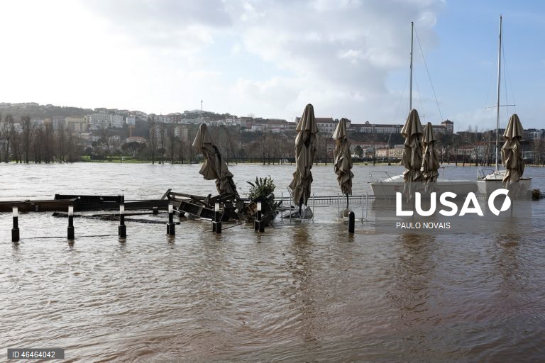 A subida da água do Rio Mondego, causou inundações nos jardins e nos restaurantes do Parque Verde do Mondego, em Coimbra, 31 de janeiro de 2026. A situação dos níveis de água no rio Mondego, em Montemor-o-Velho, mantém-se “estável e controlada”, sendo que a subida da água na vale agrícola “está a ser efetuada de forma planeada e preventiva”, anunciou hoje a Câmara Municipal. PAULO NOVAIS/LUSA