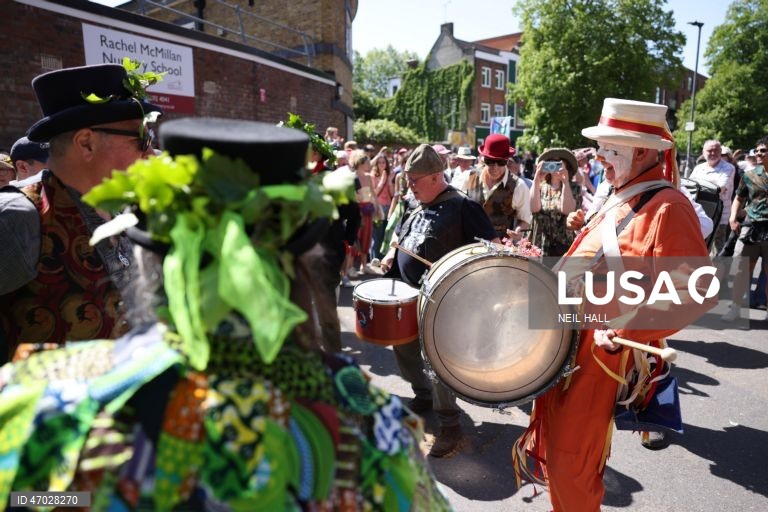 O «Jack in the Green» de Deptford celebra o 1 de maio em Londres.