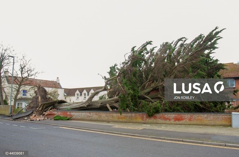 Tempestade Darragh na Oxford Street em Burnham-on-Sea, Grã-Bretanha.