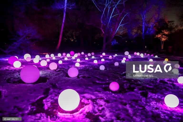 Pessoas visitam o trilho "Lightscape" do Jardim Botânico de Brooklyn, em Nova Iorque