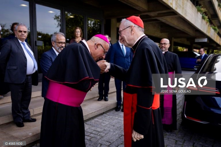 Secretário de Estado do Vaticano, Cardeal Pietro Parolin, durante a cerimónia de encerramento do compromisso do Jubileu com a cidade, na Fundação Calouste Gulbenkian, em Lisboa.