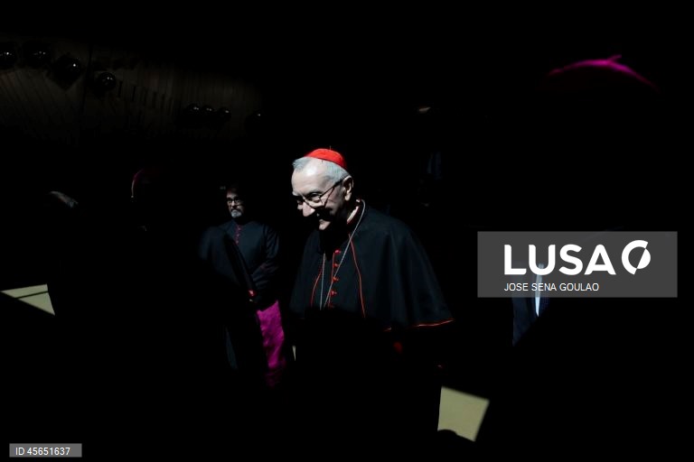 Secretário de Estado do Vaticano, Cardeal Pietro Parolin, durante a cerimónia de encerramento do compromisso do Jubileu com a cidade, na Fundação Calouste Gulbenkian, em Lisboa.