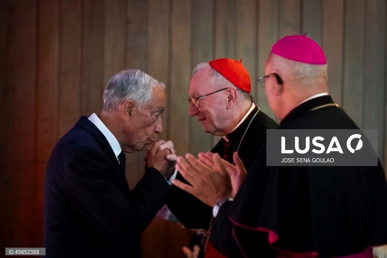 Secretário de Estado do Vaticano, Cardeal Pietro Parolin, durante a cerimónia de encerramento do compromisso do Jubileu com a cidade, na Fundação Calouste Gulbenkian, em Lisboa.