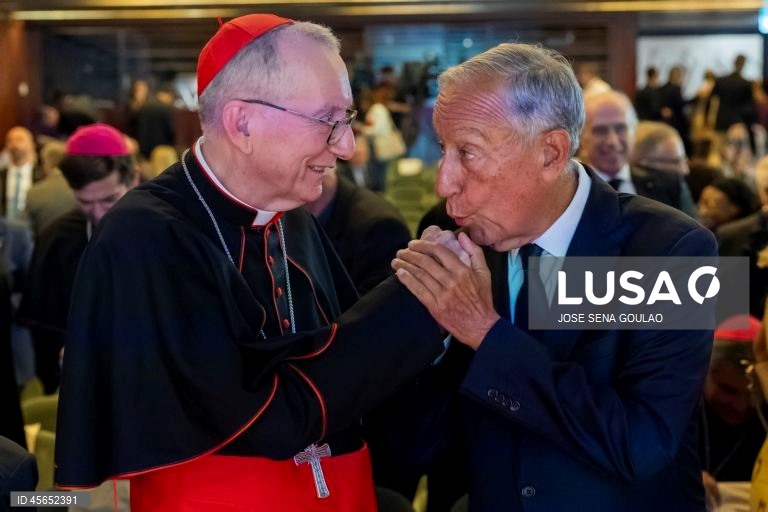 Secretário de Estado do Vaticano, Cardeal Pietro Parolin, durante a cerimónia de encerramento do compromisso do Jubileu com a cidade, na Fundação Calouste Gulbenkian, em Lisboa.