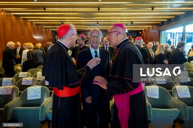 Secretário de Estado do Vaticano, Cardeal Pietro Parolin, durante a cerimónia de encerramento do compromisso do Jubileu com a cidade, na Fundação Calouste Gulbenkian, em Lisboa.