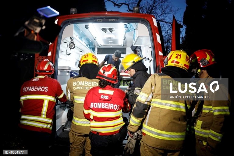 Bombeiros voluntários de Campo de Ourique durante o exercício nacional "Fénix", no âmbito do Apoio Militar de Emergência, no Parque Florestal de Monsanto, em Lisboa, 18 de novembro de 2025. O exercício decorreu na região de Lisboa, envolvendo mais de 300 operacionais e mais de 100 viaturas, com o objetivo de testar e validar a resposta coordenada do Sistema de Apoio Militar de Emergência do Exército às solicitações de apoio da Autoridade Nacional de Emergência e Proteção Civil (ANEPC), em...