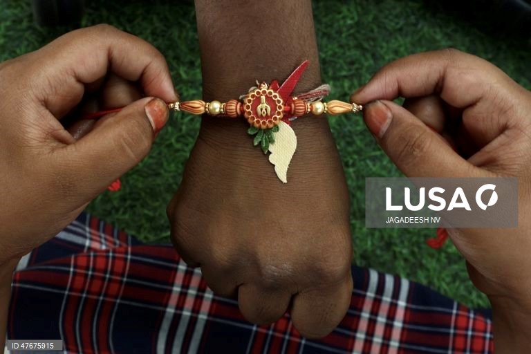 Índia: Festival Raksha ritual em que as raparigas colocam uma pulseira nos seus irmãos em troca de proteção