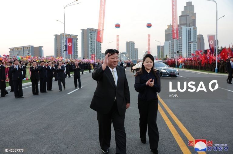 North Korean leader Kim Jong Un and his daughter attend inauguration ceremony of Jonwi Street