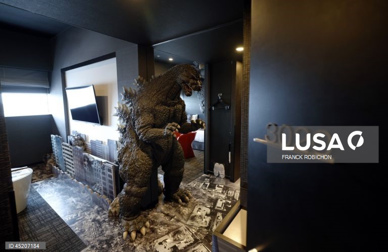 Press preview of Godzilla vs King Ghidorah room at Hotel Gracery Shinjuku