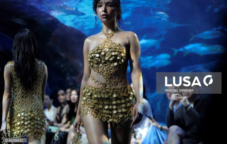 Recycled waste fashion show in Bangkok displays clothing created from trash