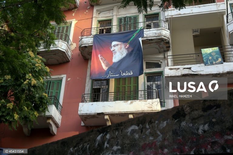 Banner depicting late Hezbollah leader Nasrallah in Beirut