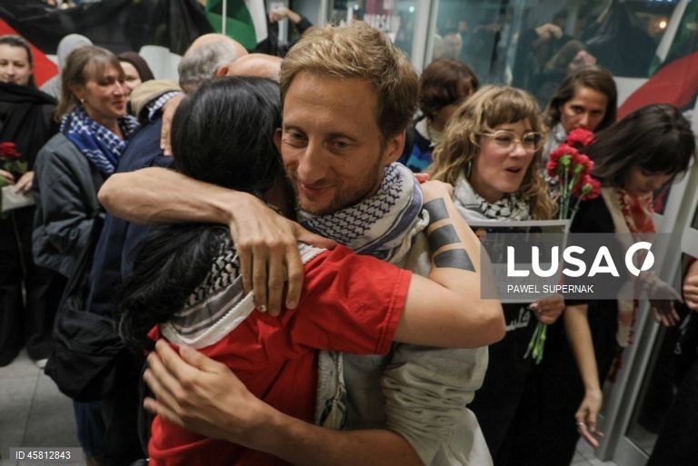 Released activists from the Global Sumud Flotilla arrive in Poland