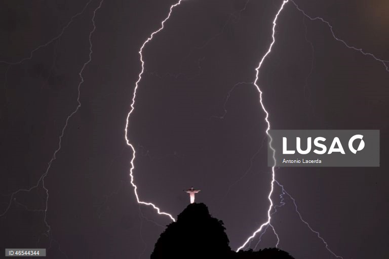 Lightning illuminates Christ the Redeemer during storm in Rio