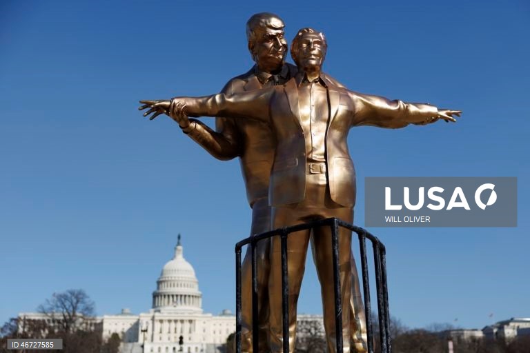 Titanic statue of Jeffrey Epstein and Donald Trump unveiled on National Mall