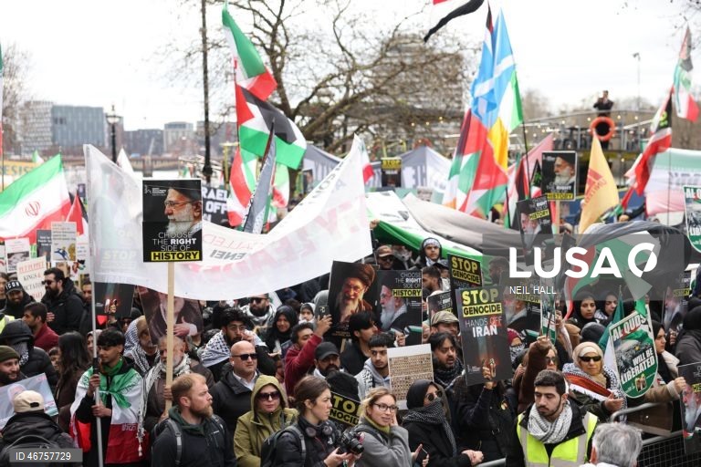 Milhares de apoiantes do Irão manifestaram-se em Londres pela Palestina